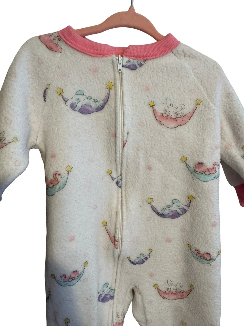 Vintage Carter’s White Pink Fleece Footed Sleeper 6-12 Months Animals Pajamas